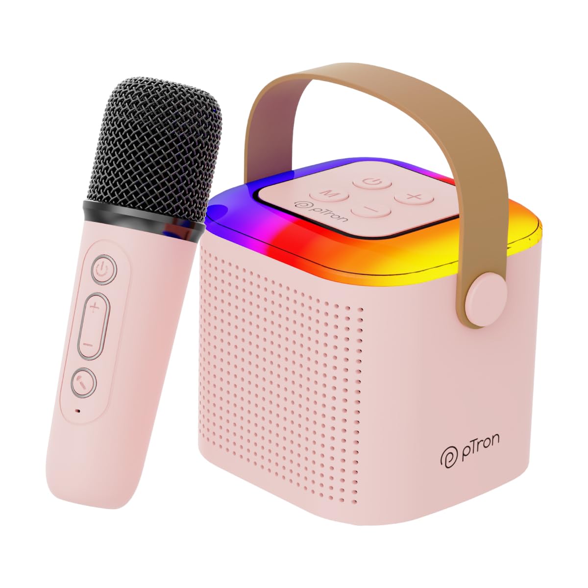 Mini Bluetooth Speaker, Wireless Karaoke Mic, 8Hrs Playtime, Vivid RGB Lights, Voice Effects, Multi-Play Modes BT5.1/TF Card & Type-C Charging Light Pink GenzVybs