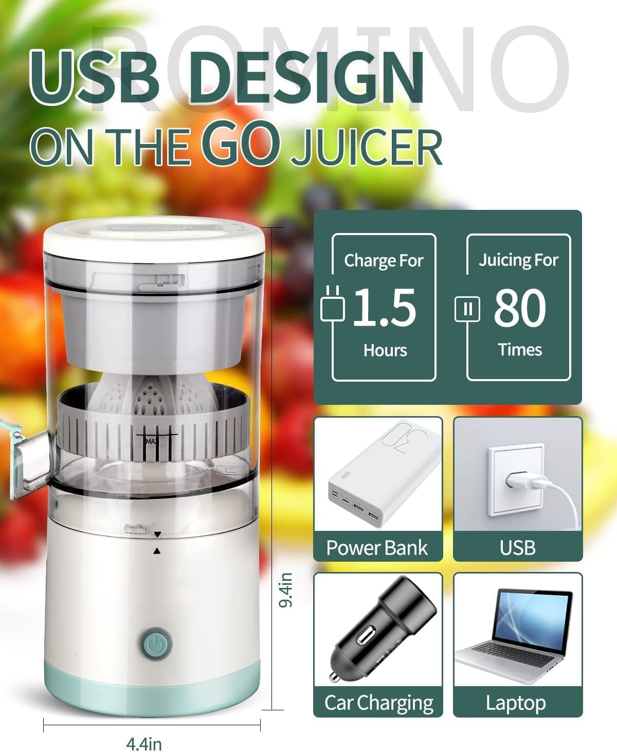 Electric Citrus Juicer Machine, Wireless Citrus Press Juicer, Manual Mosambi Juice Maker, Instant Juice Machine For Fruits, Mini Portable Juicers, 200ml Capacity - 45 Watts Multi GenzVybs